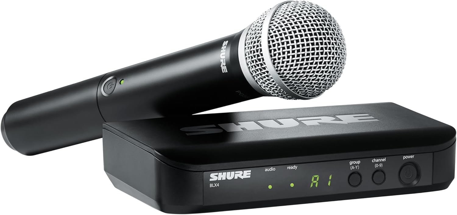 Shure BLX24/PG58 Wireless Microphone System - 14-Hour Battery Life, 300 ft Range, UHF | Includes PG58 Handheld Vocal Mic, Single Channel Receiver | H11 Band (BLX24/PG58-H11)