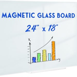 Pizarra blanca de vidrio magnética, pizarra blanca de vidrio de borrado en seco de 61 x 46 cm para pared, pizarra blanca sin marco con 1 bandeja para marcadores y 3 imanes para oficina