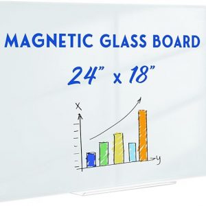 Pizarra blanca de vidrio magnética, pizarra blanca de vidrio de borrado en seco de 61 x 46 cm para pared, pizarra blanca sin marco con 1 bandeja para marcadores y 3 imanes para oficina