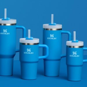 Stanley Quencher H2.0 - Vaso de acero inoxidable con asa, pajilla y tapa FlowState giratoria de 3 posiciones; aislamiento térmico, sin BPA; apto para portavaso para viaje; 30 oz, azul (Azure)