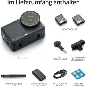 DJI Osmo Action 6 Combo mejorado, cámara de acción con sensor cuadrado de 1/1.1 ″, apertura variable de f/2.0–f/4.0, duración de batería extendida con 2 baterías, cámara de acción 8K para filmación