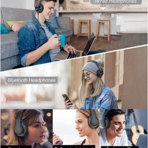 Auriculares Bluetooth sobre la oreja, auriculares inalámbricos con reducción de ruido y micrófono/bajo profundo, auriculares LED plegables y ligeros HiFi estéreo para PC, hogar, viajes