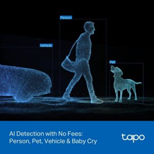 Tapo Cámara de seguridad de 2K 3MP con lente dual para interiores/exteriores con inclinación/rotación – Ángulo amplio de 125° + Telefoto de 6mm, detección gratuita de personas/vehículos, vista de 360°