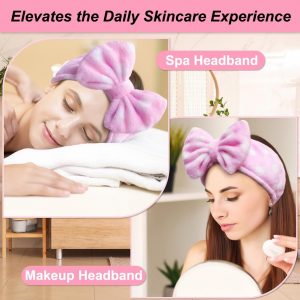 Banda elástica tipo vincha para cabello Shintop, para ducha, maquillaje, de tela polar, BDSFD01, Rosa (Pink Polka Dots), 1