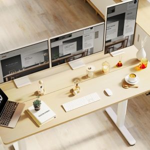 Claiks Electric Standing Desk, Adjustable Height Stand up Desk, 55x24 Inches Sit Stand Home Office Desk with Splice Board, White Frame/Nature Top