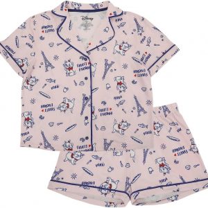Bioworld Disney The Aristocats Marie Women’s Notch Collar Button-Down Shirt and Shorts Sleepwear Set