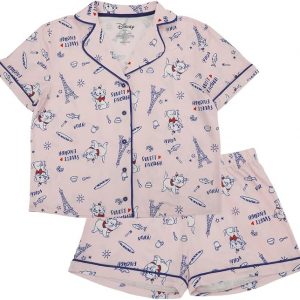 Bioworld Disney The Aristocats Marie Women’s Notch Collar Button-Down Shirt and Shorts Sleepwear Set