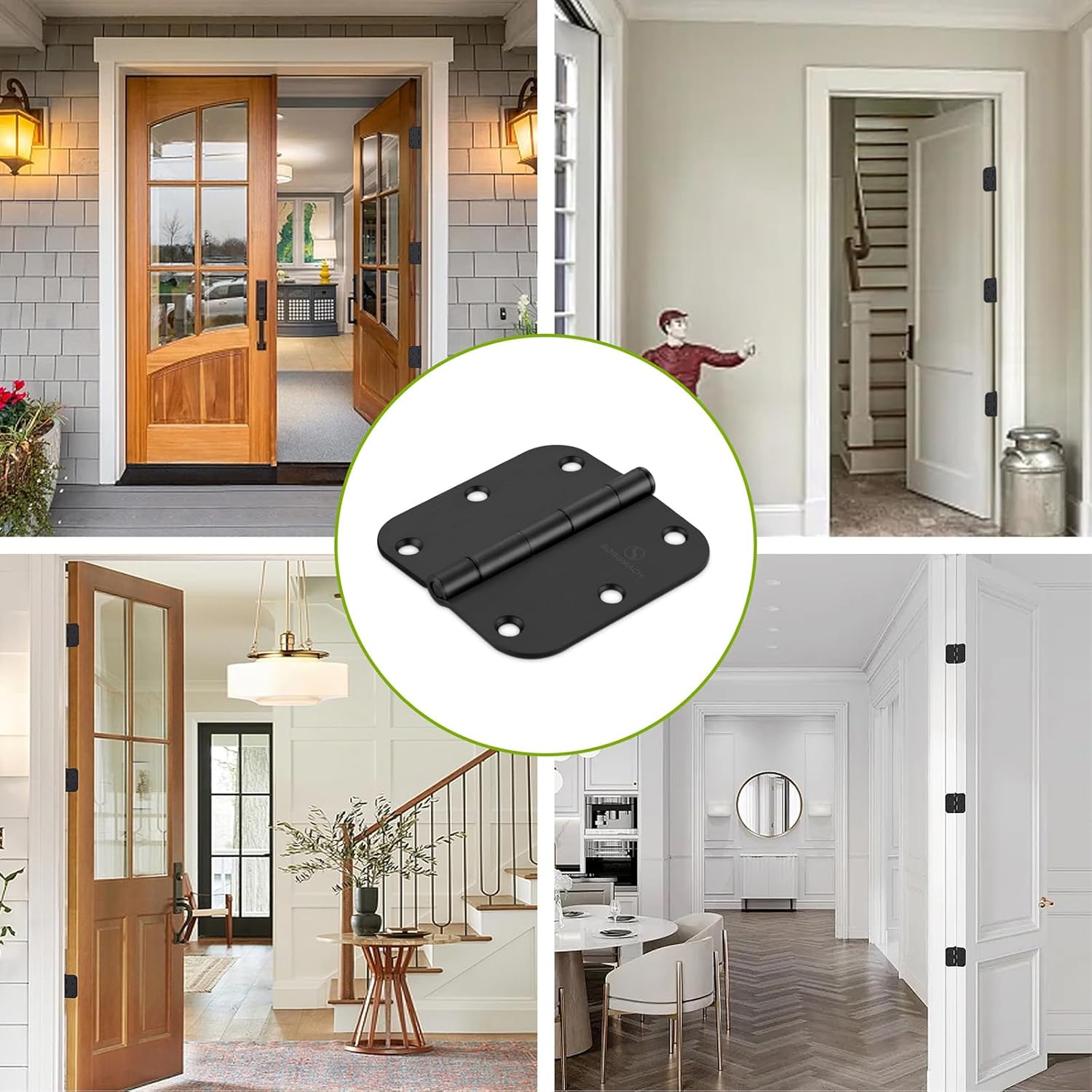 24 Pack Door Hinges 3 1/2 Inch Matte Black 3.5 Inch Interior Hinges 5/8" Radius Round Door Hinge 3 1/2 Inch Iron Hinge 3 ½"x 3 ½" Door Hardware