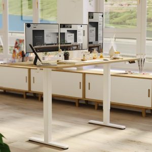Claiks Electric Standing Desk, Adjustable Height Stand up Desk, 55x24 Inches Sit Stand Home Office Desk with Splice Board, White Frame/Nature Top