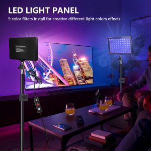 Paquete de 2 luces de video de 70 LED con soporte de trípode de 61.42 pulgadas/filtros de color, kit de disparo de luces de estudio USB 5600K para iluminación de fotografía, iluminación de