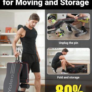 Yoleo Adjustable Weight Bench for Full Body Workout; Foldable Bench Press Bench of Home Gym Strength Training; Incline Decline Flat Utility Workout Bench with Quick Folding& Fast Adjustment (Black)