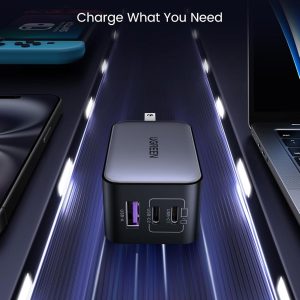 UGREEN Nexode 65W GaN USB C Wall Charger, 3-Port Compact Foldable Fast Charger Power Adapter for iPhone 17/16/15 Series, Galaxy S25/S24, Pixel 10/9, MacBook Pro/Air, Dell XPS, iPad Pro (Black)