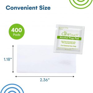 Care Touch Alcohol Wipes Individually Wrapped - Prep Pads with 70% Isopropyl Alcohol, Great for Home, Medical & First Aid Kits Sterilized, Antiseptic 2-Ply Swabs 400 Count