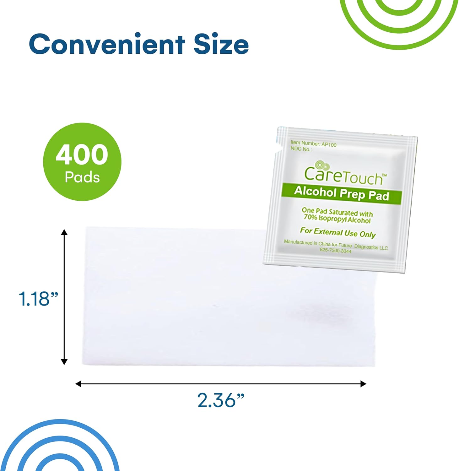 Care Touch Alcohol Wipes Individually Wrapped - Prep Pads with 70% Isopropyl Alcohol, Great for Home, Medical & First Aid Kits Sterilized, Antiseptic 2-Ply Swabs 400 Count