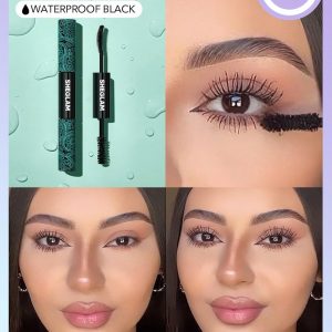 SHEGLAM 2 en 1 Máscara de Pestañas Negra Resistente al Agua con Volumen y Longitud, Tubo de Doble Punta, Maquillaje de Ojos de Larga Duración