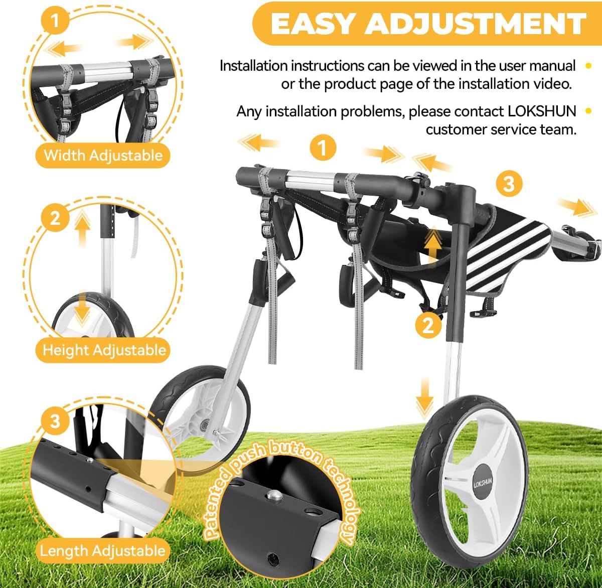 Large Dog Wheelchair for Back Legs with Multi-Function Pet Lift, Wheelchair for Dogs Thickened, Adjustable Back Leg Dogs Wheel Chair, Dog Carts with Wheels for Disabled Hind Legs (Black-XXL)