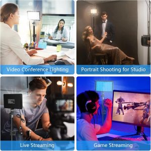 Paquete de 2 luces de video de 70 LED con soporte de trípode de 61.42 pulgadas/filtros de color, kit de disparo de luces de estudio USB 5600K para iluminación de fotografía, iluminación de