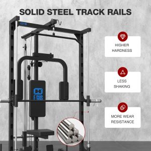 FAGUS Smith Machine Home Gym Power Cage with Pulley System, Space Saving Design Squat Rack with Full Body Strength Training Attachments, PEC Station & Fixed Cable Crossover Optional