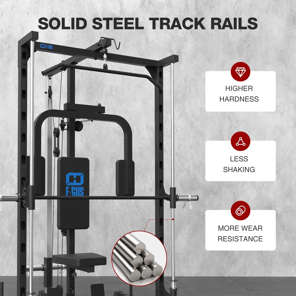 FAGUS Smith Machine Home Gym Power Cage with Pulley System, Space Saving Design Squat Rack with Full Body Strength Training Attachments, PEC Station & Fixed Cable Crossover Optional