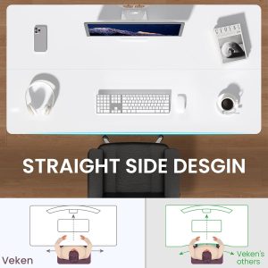 Veken 55 x 23.6 Inch Electric Standing Desk with Adjustable Height, Sit to Stand Computer Table for Study, Work or Gaming, Home Office Desk White