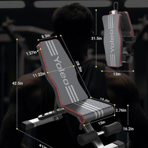 Yoleo Adjustable Weight Bench for Full Body Workout; Foldable Bench Press Bench of Home Gym Strength Training; Incline Decline Flat Utility Workout Bench with Quick Folding& Fast Adjustment (Black)