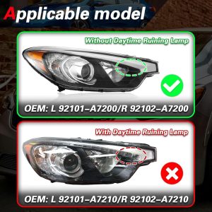 Headlight Assembly Compatible with 2014 2015 2016 Kia Forte Forte5 LX EX 92101-A7200 92102-A7200, Driver & Passenger Side