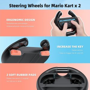 Switch 2 Accessories, Bundle Case for Nintendo Switch 2 (2025), MENEEA 20-IN-1 Kits: Carrying Case, Controller Charger Dock, Grips for Joy Con,Steering Wheels for Mario Kart,Protective Cover for Controller Console for Switch 2 (Black)