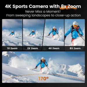 Cámara de acción 4K60fps bajo el agua - IPX7 10M cámaras de acción impermeables, cámara deportiva con pantalla táctil de 48 MP con estabilización de 6 ejes, cámara WiFi con zoom 8X para buceo