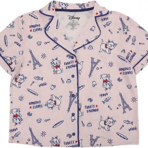 Bioworld Disney The Aristocats Marie Women’s Notch Collar Button-Down Shirt and Shorts Sleepwear Set