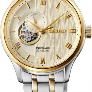 Seiko SSA464 Reloj para Hombre - Colección Presage - Caja de acero inoxidable, correa de cuero, diseño elegante, cronometraje de precisión, oro