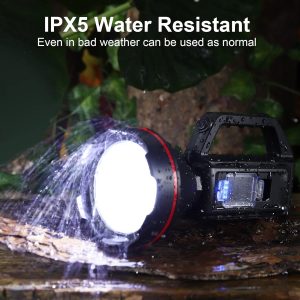 Linterna recargable con reflector, reflector de mano de alto lúmenes, linterna LED con correa para el hombro y salida USB para huracanes, emergencias, tormentas, cortes de energía, caza, senderismo