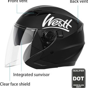 Westt Open Face Helmets with Dual Sun Visor– Motorcycle Helmet for Men and Women 3/4 Helmets DOT Approved for Scooter Motorbike Street Jet Series