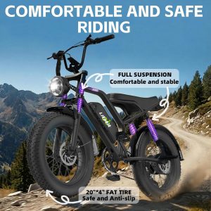 Likebike U12 Electric Bike for Adults, 2000W Peak 32MPH 20" Fat Tire Ebike, 20Ah Removable Battery 7-Speed Gear Full Suspension Mountain Bike Off Road Hydraulic Disc Brake