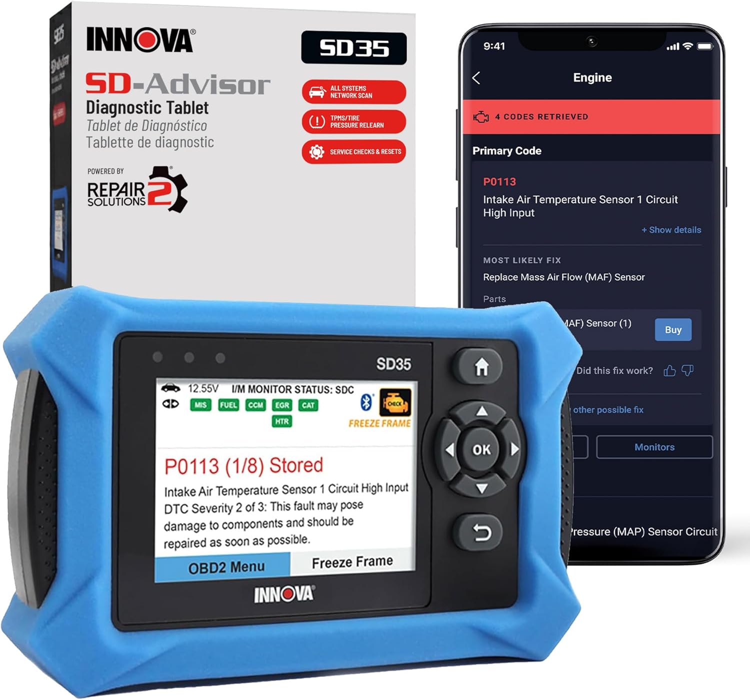Innova SD35 OBD2 Scanner – ABS, SRS, TPMS & Check Engine Code Reader, Live Data, All System Diagnostics, Compatible with Most Vehicles