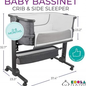 KoolerThings Baby Bassinet, Bedside Sleeper for Baby, Easy Folding Portable Crib with Storage Basket for Newborn, Bedside Bassinet, Comfy Mattress/Travel Bag Included (Bassinet) (Grey)
