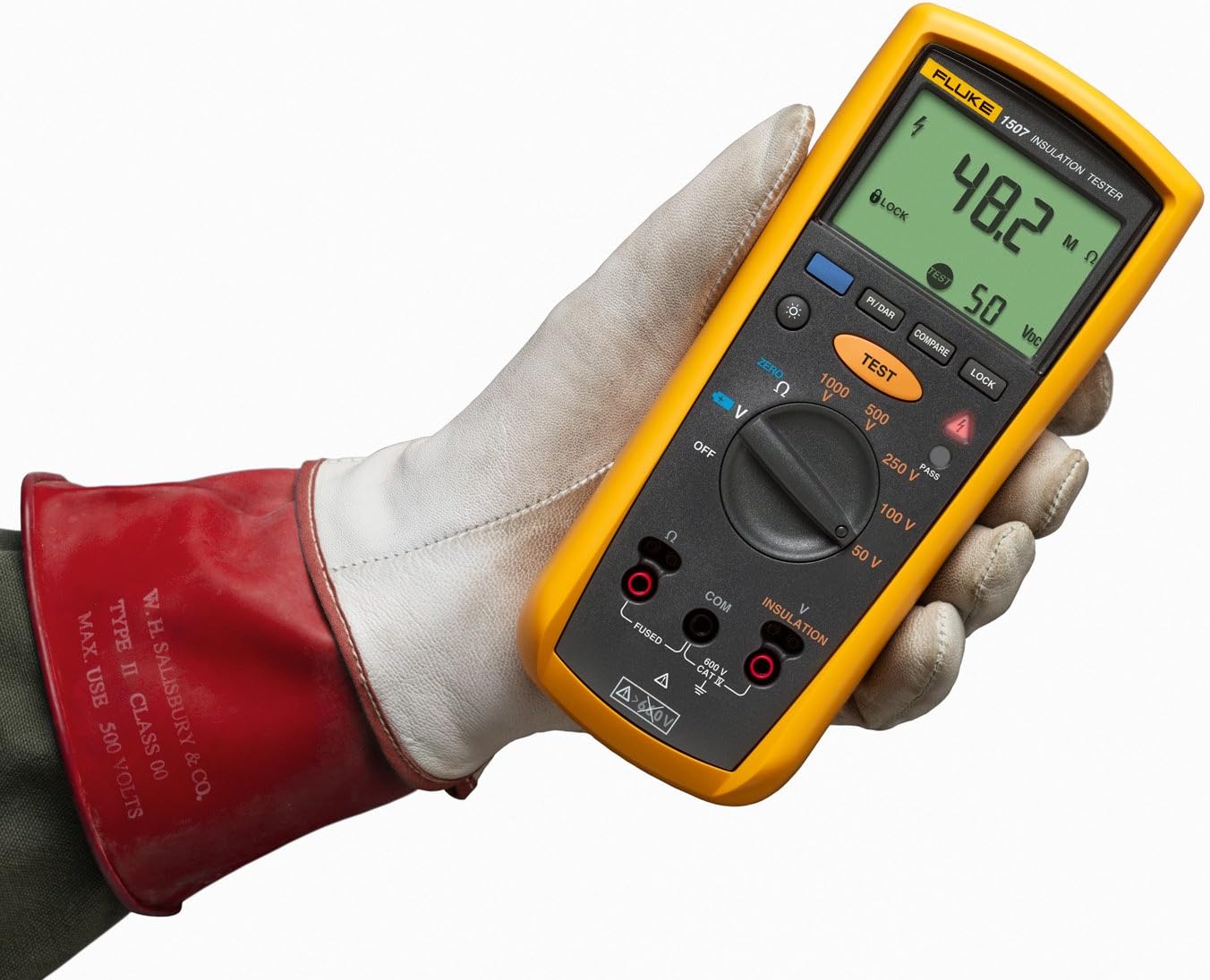Fluke 1507 Digital Megohmmeter Insulation Resistance Tester, for Advanced Industrial and Electrical Insulation Testing, Offers Multiple Insulation Test Voltages: 50 V, 100 V, 250 V, 500 V, and 1000 V