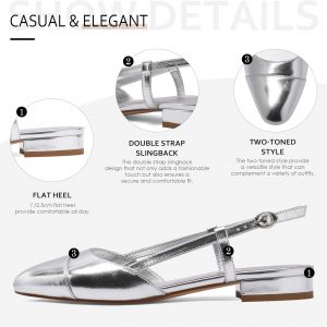 Slingback Flats for Women Two Toned Double Strap Block Low Heel Flats Classic Womens Sandals Comfortable Dressy