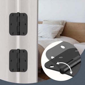 24 Pack Door Hinges 3 1/2 Inch Matte Black 3.5 Inch Interior Hinges 5/8" Radius Round Door Hinge 3 1/2 Inch Iron Hinge 3 ½"x 3 ½" Door Hardware