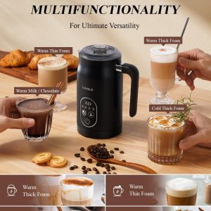 Espumador y Vaporizador de Leche 4 en 1, Vaporizador de Leche con Control Automático de Temperatura, Fabricante de Espuma Caliente y Fría, Fabricante de Chocolate Caliente, Espumador para Café