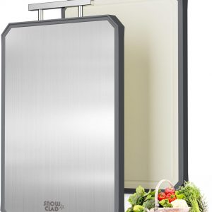 Tabla de cortar de acero inoxidable SNOWCLAD, tablas de cortar de doble cara para cocina, tabla grande de acero inoxidable/paja de trigo PP para carne, sin toxicidad, 16 * 11 pulgadas, apta para