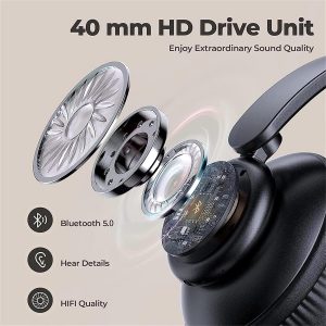 Auriculares Bluetooth sobre la oreja, auriculares inalámbricos con reducción de ruido y micrófono/bajo profundo, auriculares LED plegables y ligeros HiFi estéreo para PC, hogar, viajes