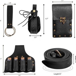 Renaissance Belt Pouch Set Include Potion Bottle| Fanny Pack| Coin Purse| Skirt Hike Loop| Belt, Perfect for Renaissance Faire & Cosplay Costume Accessories (Black-AA)