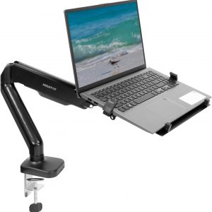 Mount-It! Laptop Desk Mount Arm with Gas Spring | Full Motion Adjustable Laptop Arm Mount for 11-17 Inch Laptops | Ergonomic Desk Stand with Clamp, Grommet Base, and 22 lbs Capacity