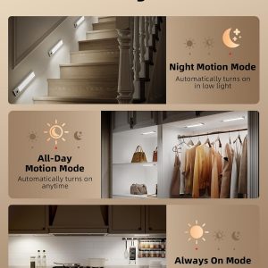 EZVALO Paquete de 5 luces para debajo del gabinete, luz recargable con sensor de movimiento de 2400 mAh, luces magnéticas de armario de 10 pulgadas con regulables y 3 temperaturas de color, luces