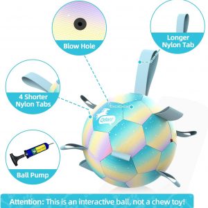 QDAN Dog Balls: Dog Soccer Ball with Straps, Herding Ball for Dogs, Outdoor Toys Interactive Toys for Large Dogs, Pet Birthday Gifts,Gradient Blue (8 Inch)