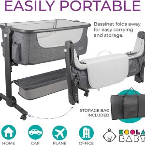 KoolerThings Baby Bassinet, Bedside Sleeper for Baby, Easy Folding Portable Crib with Storage Basket for Newborn, Bedside Bassinet, Comfy Mattress/Travel Bag Included (Bassinet) (Grey)