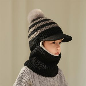Gorro cálido de invierno para niños, gorro de forro polar con solapa para orejas con visera, gorro de punto grueso para bebés niños de 2 a 7 años de clima frío