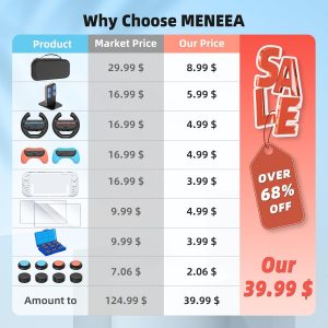 Switch 2 Accessories, Bundle Case for Nintendo Switch 2 (2025), MENEEA 20-IN-1 Kits: Carrying Case, Controller Charger Dock, Grips for Joy Con,Steering Wheels for Mario Kart,Protective Cover for Controller Console for Switch 2 (Black)
