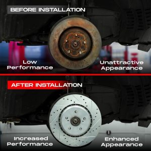 R1 Concepts Kit de frenos y rotores delanteros | Pastillas de freno delanteras| Rotores y pastillas de freno | Pastillas de freno y rotores de cerámica | Kit de ferretería|compatible con Mazda 3, 3