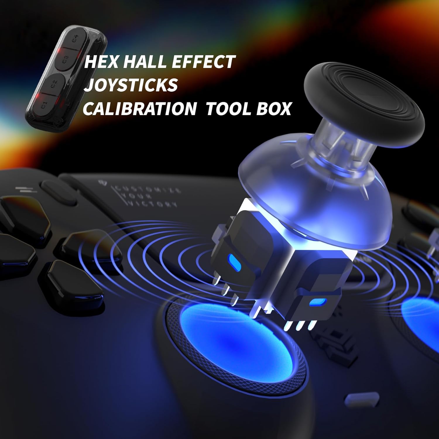 HEXGAMING PHANTOM Pro Controller with 4 Remappable Buttons, 6 Remapping Profiles, 8 Interchangeable Analog Stick, and Adjustable Triggers Compatible with ps5, PC, Mobile - Hall Effect Orochi